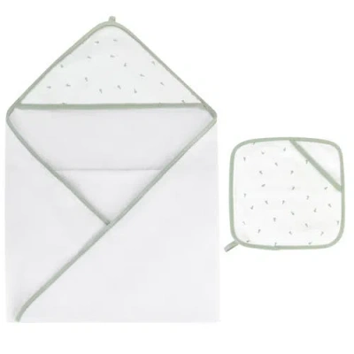 Ely's & Co. Hooded Towel & Washcloth In Sage Pears
