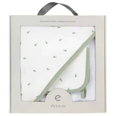 Ely's & Co. Hooded Towel & Washcloth In Sage Pears