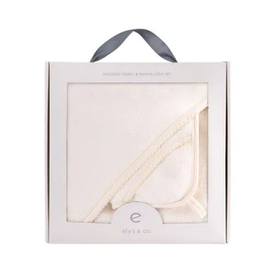 Ely's & Co. Hooded Towel & Washcloth In Cream