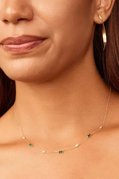 Oradina 14k Gold Fresco Station Necklace In Green And White Zirconia