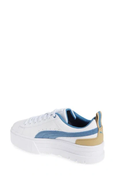 Puma Mayze Leather Women's Sneakers In  White-blue Horizon