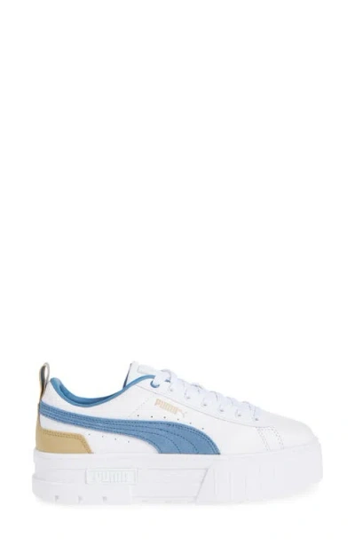 Puma Mayze Leather Women's Sneakers In  White-blue Horizon
