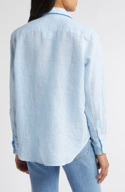 Frank & Eileen Eileen Stripe Relaxed Linen Button-up Shirt In Turq Stripe