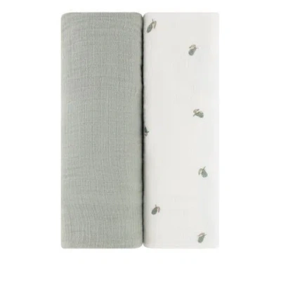 Swaddle Blanket Cotton Muslin  2 Pack In Sage Pear/sage Solid