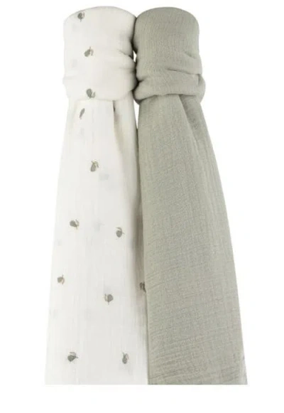 Swaddle Blanket Cotton Muslin  2 Pack In Sage Pear/sage Solid