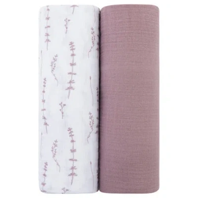 Swaddle Blanket Cotton Muslin  2 Pack In Leaves/solid Lavender
