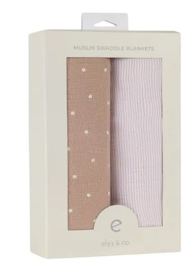 Swaddle Blanket Cotton Muslin  2 Pack In White Tulip On Pink/stripes