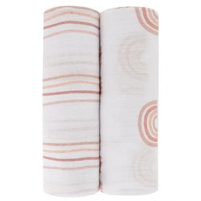 Swaddle Blanket Cotton Muslin  2 Pack In Pink Rainbow/stripes
