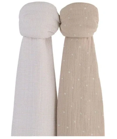 Swaddle Blanket Cotton Muslin  2 Pack In White Tulip On Pink/stripes