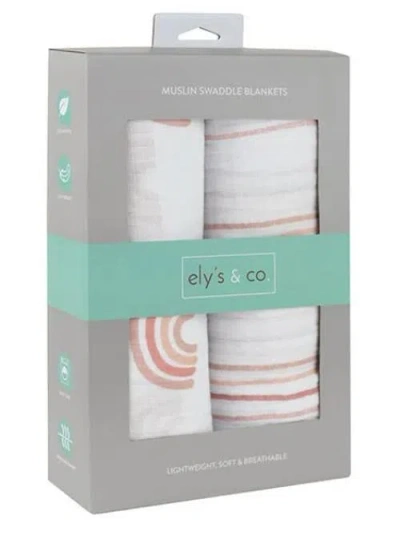 Swaddle Blanket Cotton Muslin  2 Pack In Pink Rainbow/stripes