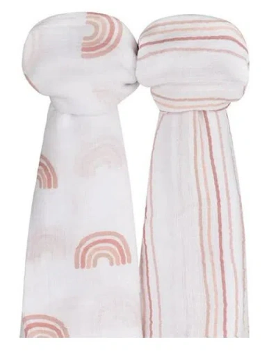 Swaddle Blanket Cotton Muslin  2 Pack In Pink Rainbow/stripes