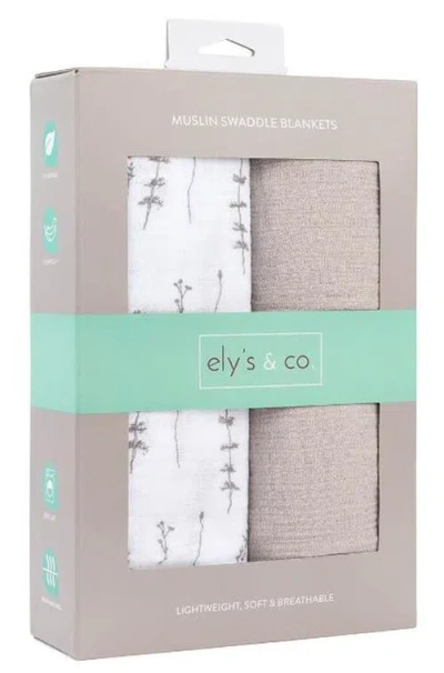 Swaddle Blanket Cotton Muslin  2 Pack In Grey Leaves/solid Pebble Grey