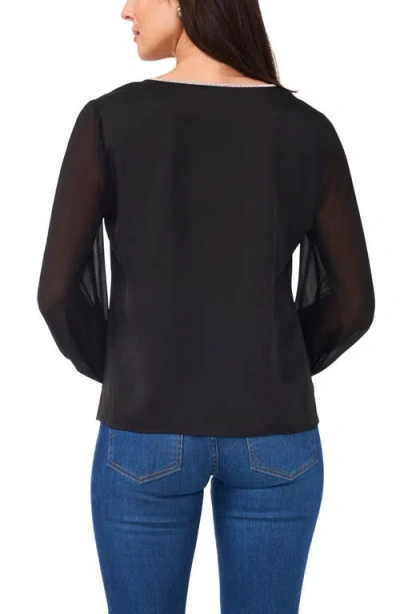 Vince Camuto Rhinestone Chiffon Sleeve Top In Rich Black