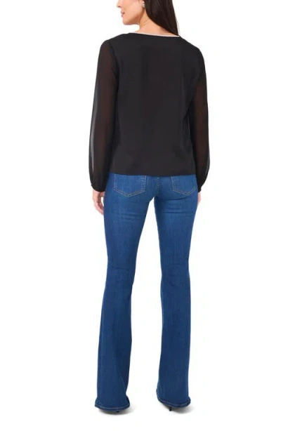 Vince Camuto Rhinestone Chiffon Sleeve Top In Rich Black