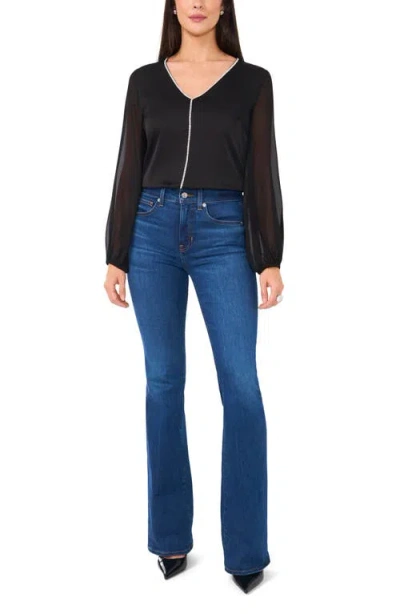 Vince Camuto Rhinestone Chiffon Sleeve Top In Rich Black