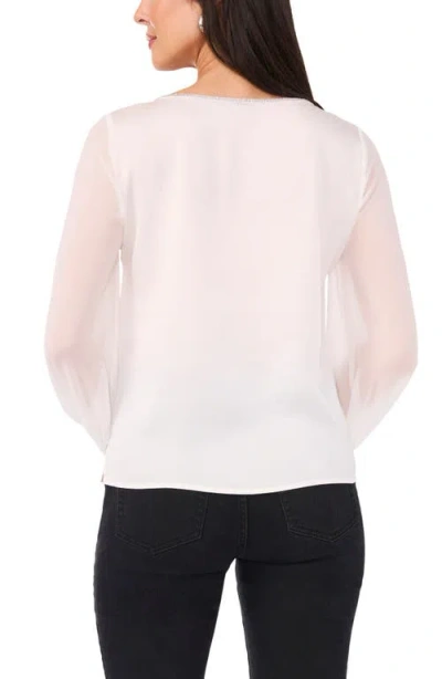 Vince Camuto Rhinestone Chiffon Sleeve Top In White