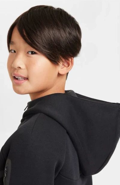 Nike Sportswear Tech Fleece Big Kids' Full-zip Hoodie In Black/black/black
