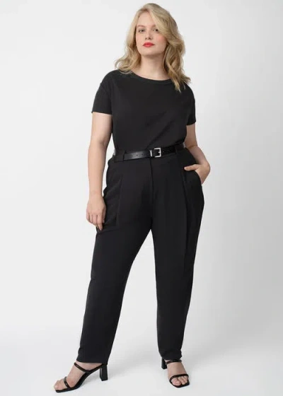 See Rose Go Stretch Crepe Pleated Plus Size Trouser In Jet Black