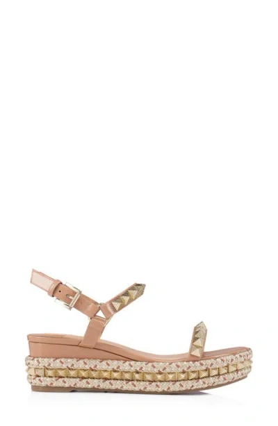 Christian Louboutin Pyraclou Glitter Espadrille Wedge Sandal In N295 Blush/lin Blush