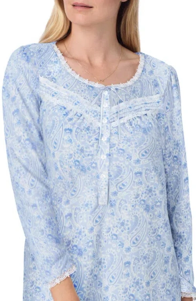 Eileen West Waltz Fleece Nightgown In Blue/white