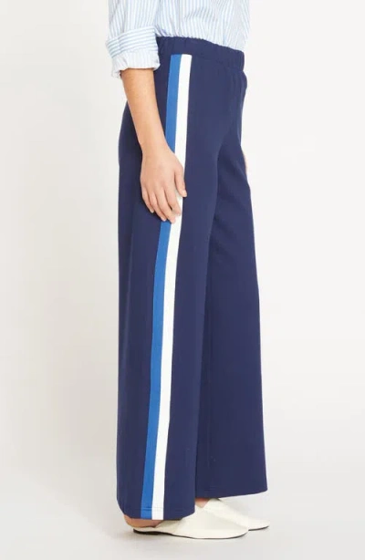 Universal Standard Stephanie Ponte Wide Leg Pants In Navy With Blue/white Stripe