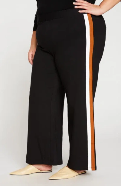 Universal Standard Stephanie Ponte Wide Leg Pants In Black With Ochre/white Stripe