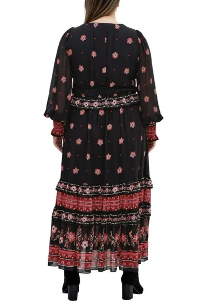 City Chic Eleni Batik Border Print Long Sleeve Maxi Dress In Black Batik Border