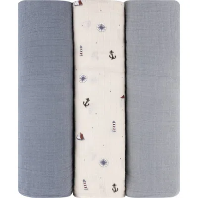 Swaddle Blanket Cotton Muslin  3 Pack In Blue Nautical