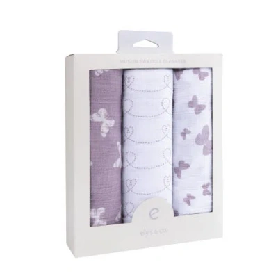 Swaddle Blanket Cotton Muslin  3 Pack In Lavender Butterfly
