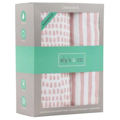 Ely's & Co. Patent Pending Waterproof Crib Sheet In Mauve Stripes & Splash