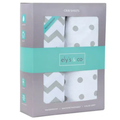 Ely's & Co. Baby Fitted Waterproof Crib Sheet Set 2 Pack In Grey Chevron & Polka Dot