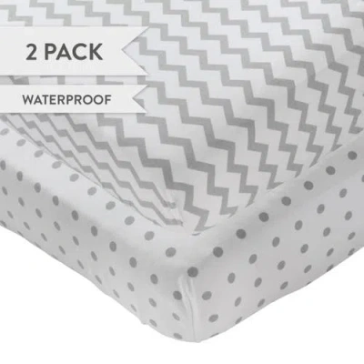 Ely's & Co. Baby Fitted Waterproof Crib Sheet Set 2 Pack In Grey Chevron & Polka Dot