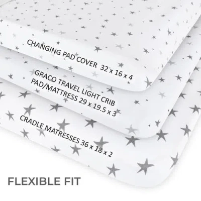 Ely's & Co. Waterproof Changing Pad Cover Cradle Sheet Set In Grey Stars