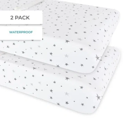 Ely's & Co. Waterproof Changing Pad Cover Cradle Sheet Set In Grey Stars