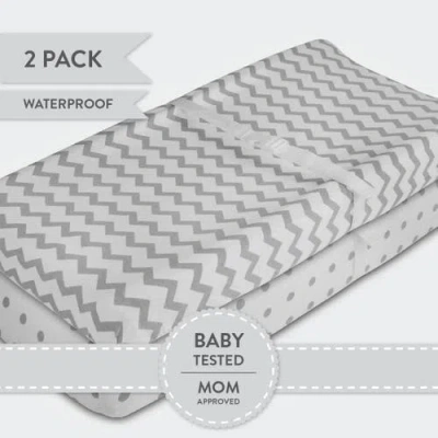 Ely's & Co. Baby Fitted Waterproof Changing Pad Cover Sheets 2 Pack In Grey Chevron & Polka Dot