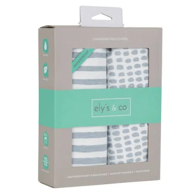Ely's & Co. Waterproof Changing Pad Cover Cradle Sheet Set In Misty Blue Stripes & Splash