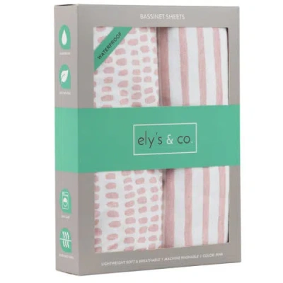 Ely's & Co. Waterproof Bassinet Sheet Set In Mauve Pink Stripes & Splash
