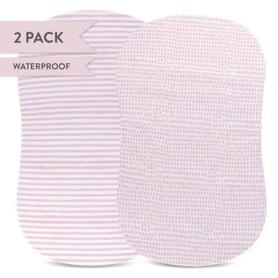 Ely's & Co. Waterproof Bassinet Sheet Set In Mauve Pink Stripes & Splash