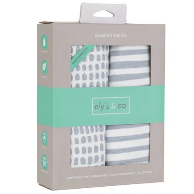 Ely's & Co. Waterproof Bassinet Sheet Set In Misty Blue Stripes & Splash