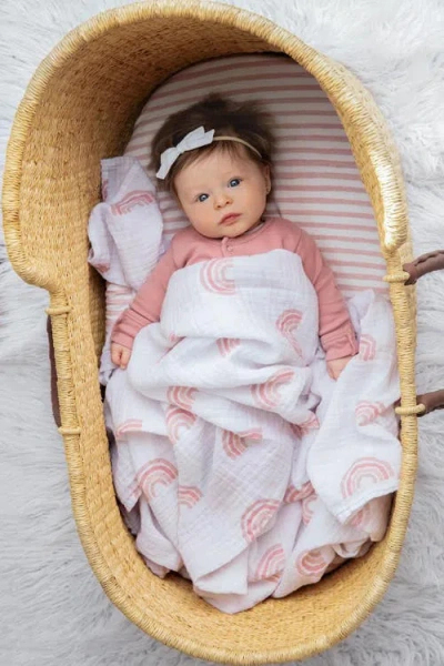 Ely's & Co. Waterproof Bassinet Sheet Set In Mauve Pink Stripes & Splash