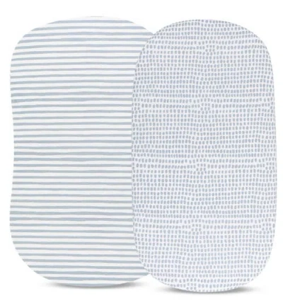 Ely's & Co. Waterproof Bassinet Sheet Set In Misty Blue Stripes & Splash