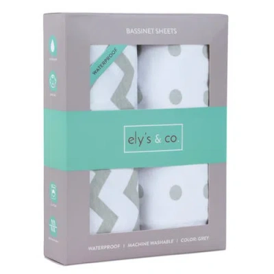 Ely's & Co. Baby Fitted Waterproof Bassinet Sheet 2 Pack In Grey Chevron & Polka Dot
