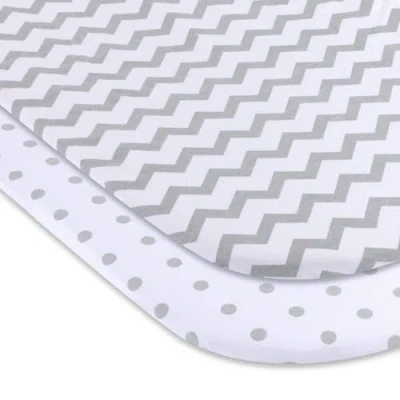 Ely's & Co. Baby Fitted Waterproof Bassinet Sheet 2 Pack In Grey Chevron & Polka Dot