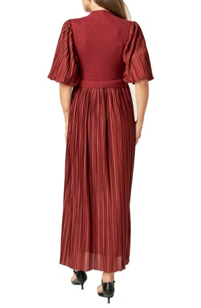 English Factory Mixed Media Pleated Dress In Brick