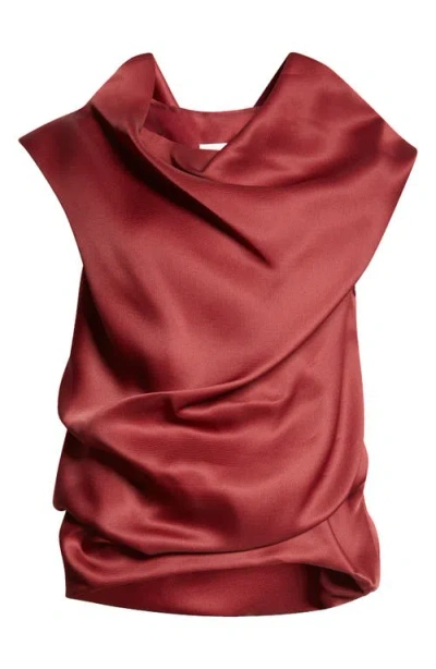 Shop Khaite Luola Cowl Neck Silk Gazar Top In Oxblood