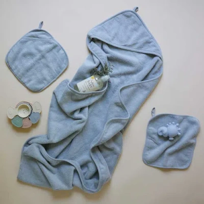 Ely's & Co. Elys And Co. Baby Towel Wash Cloth Pink 3 Pack In Misty Blue