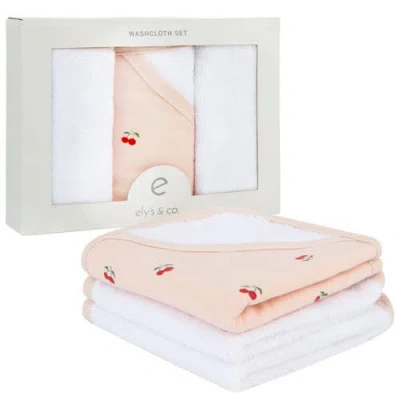 Ely's & Co. Elys And Co. Baby Towel Wash Cloth Pink 3 Pack In Pink Cherries