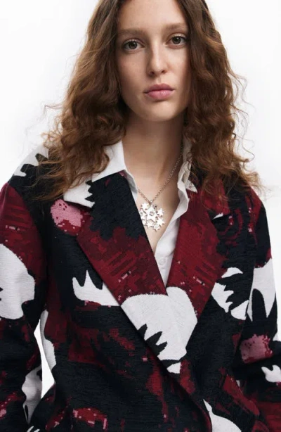 Desigual Daisy Jacquard Blazer In Red