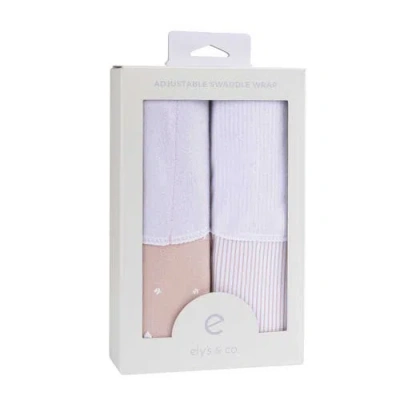 Ely's & Co. Adjustable Swaddle Blanket 2 Pack In Mauve Tulips & Stripes