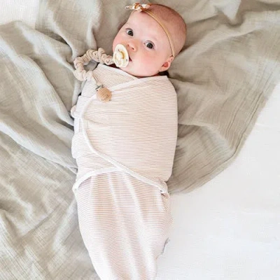 Ely's & Co. Adjustable Swaddle Blanket 2 Pack In Mauve Tulips & Stripes